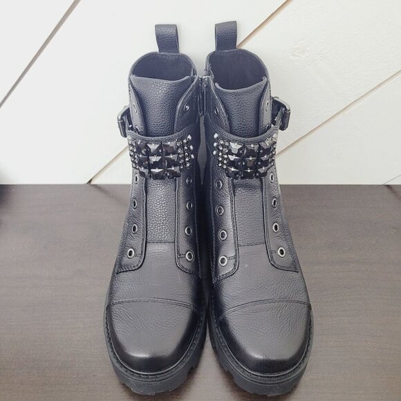 NEW Karl Lagerfeld Paris Women's 9.5 Pippa Black Leather Combat Boots// 10PT - Picture 3 of 9
